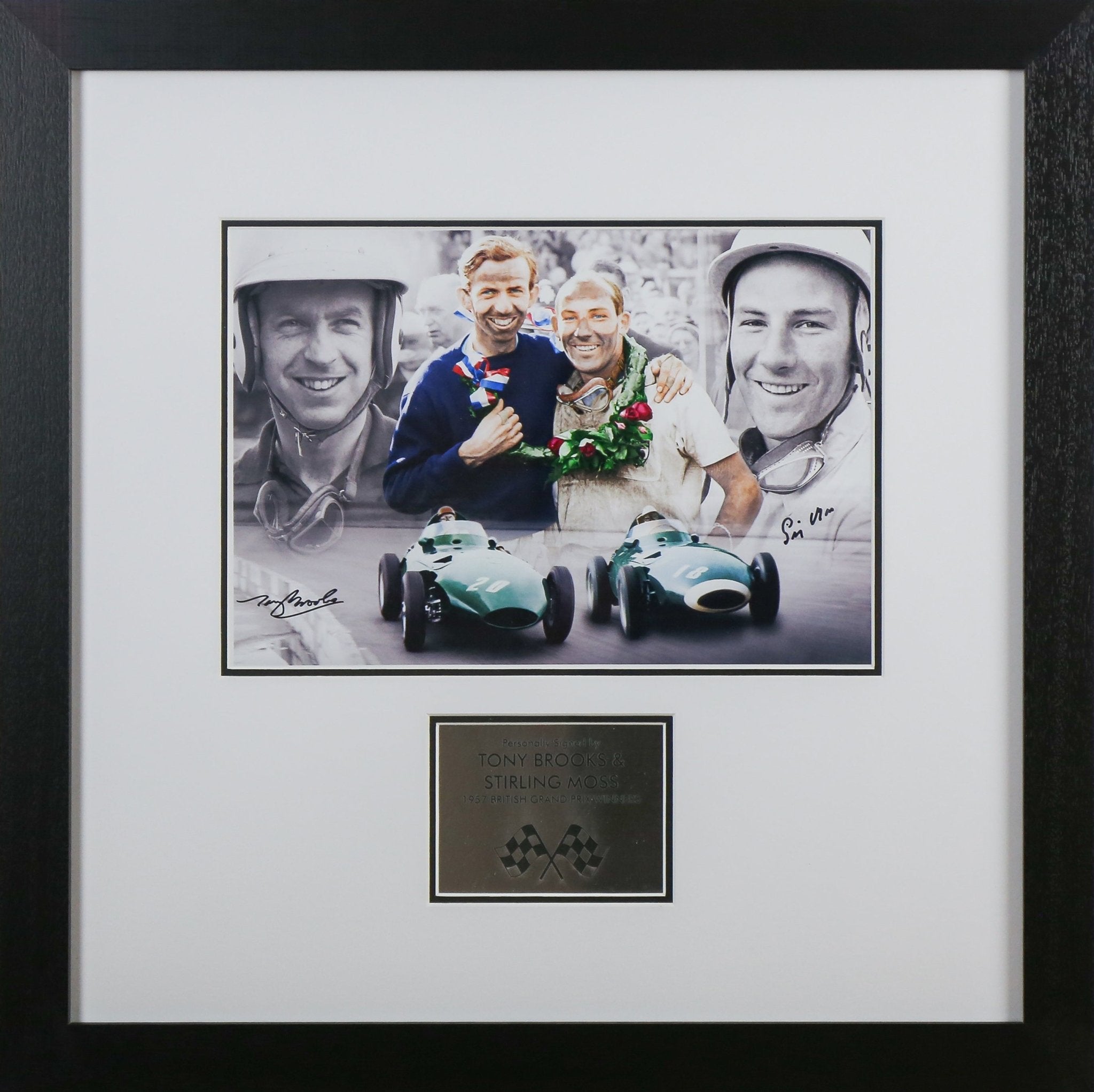 Tony Brooks and Sterling Moss Signed 12x16 Photograph Framed Display - Memorabilia Framers Shop